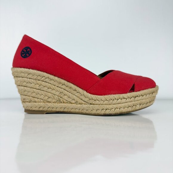 TORY BURCH Filipa Wedges Espadrilles Peep toes Red Size 9 B - Picture 3 of 15